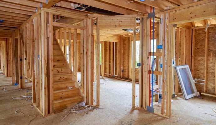 An interior view of a under-construction residential house