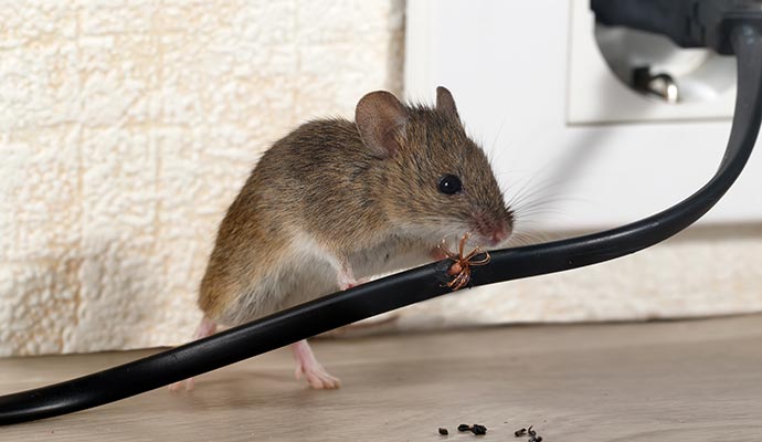 Rodent damaging an electrical cable by gnawing