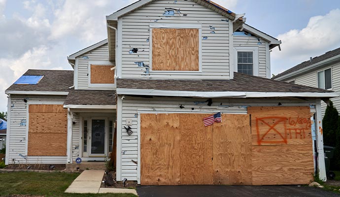 Boarded-up house