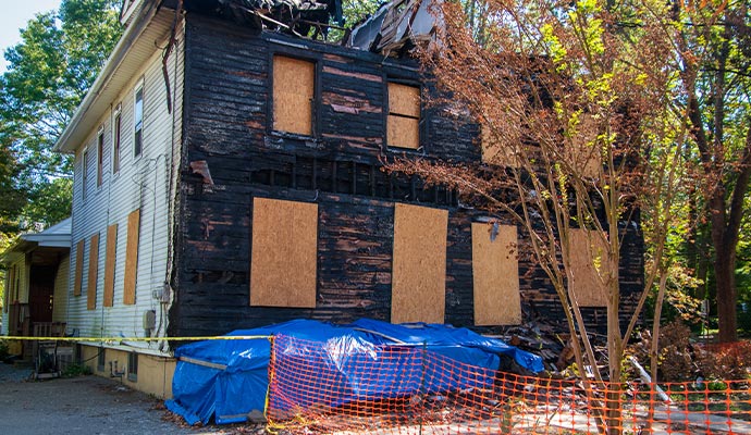 Boarded-up house