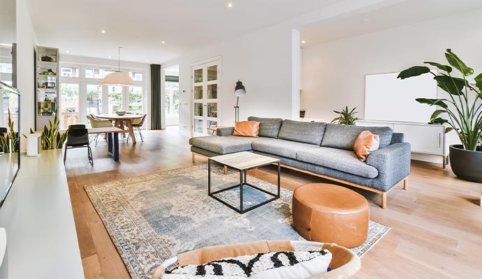 Clean modern living room after smoke odor removal