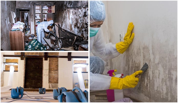 Collage of fire, water and mold damage restoration Collage of fire, water and mold damage restoration