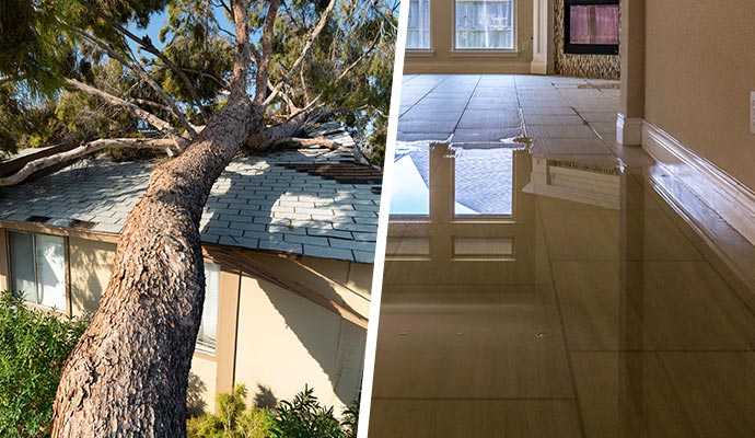 Collage of storm and flood damaged property