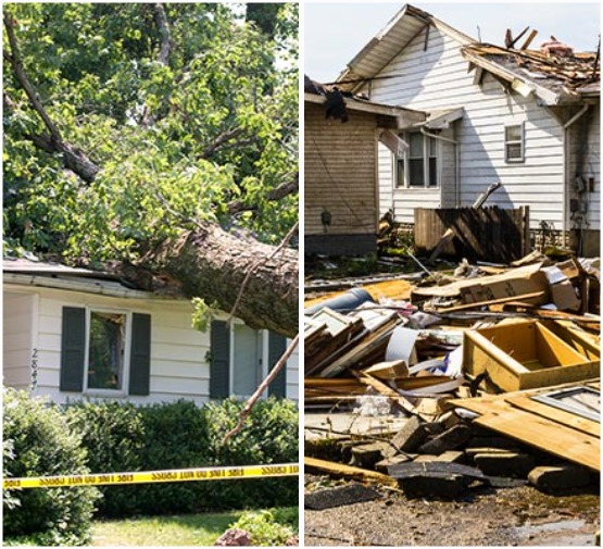 Collage of wind and storm damaged property Collage of wind and storm damaged property