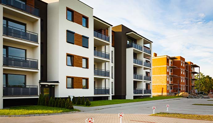 Exterior view of multifamily apartment buildings