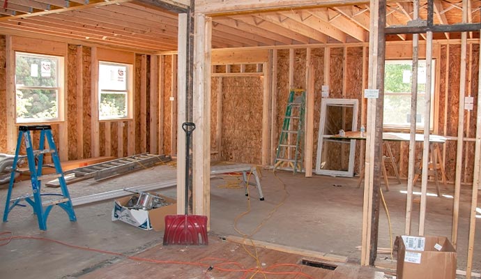 Interior home restoration and structural framing
