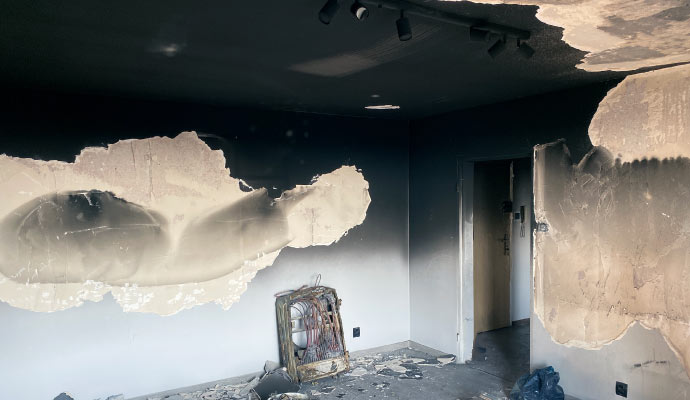 Smoke damage wall