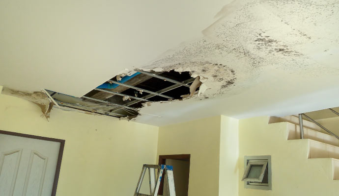 Ceiling with structural damage