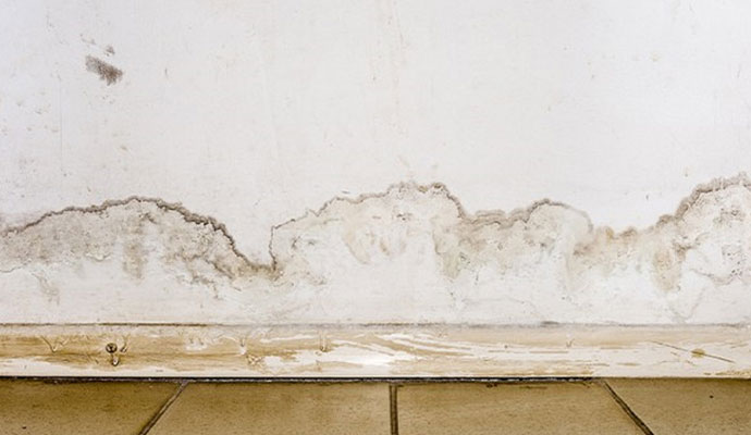 Wall structurally damaged by water